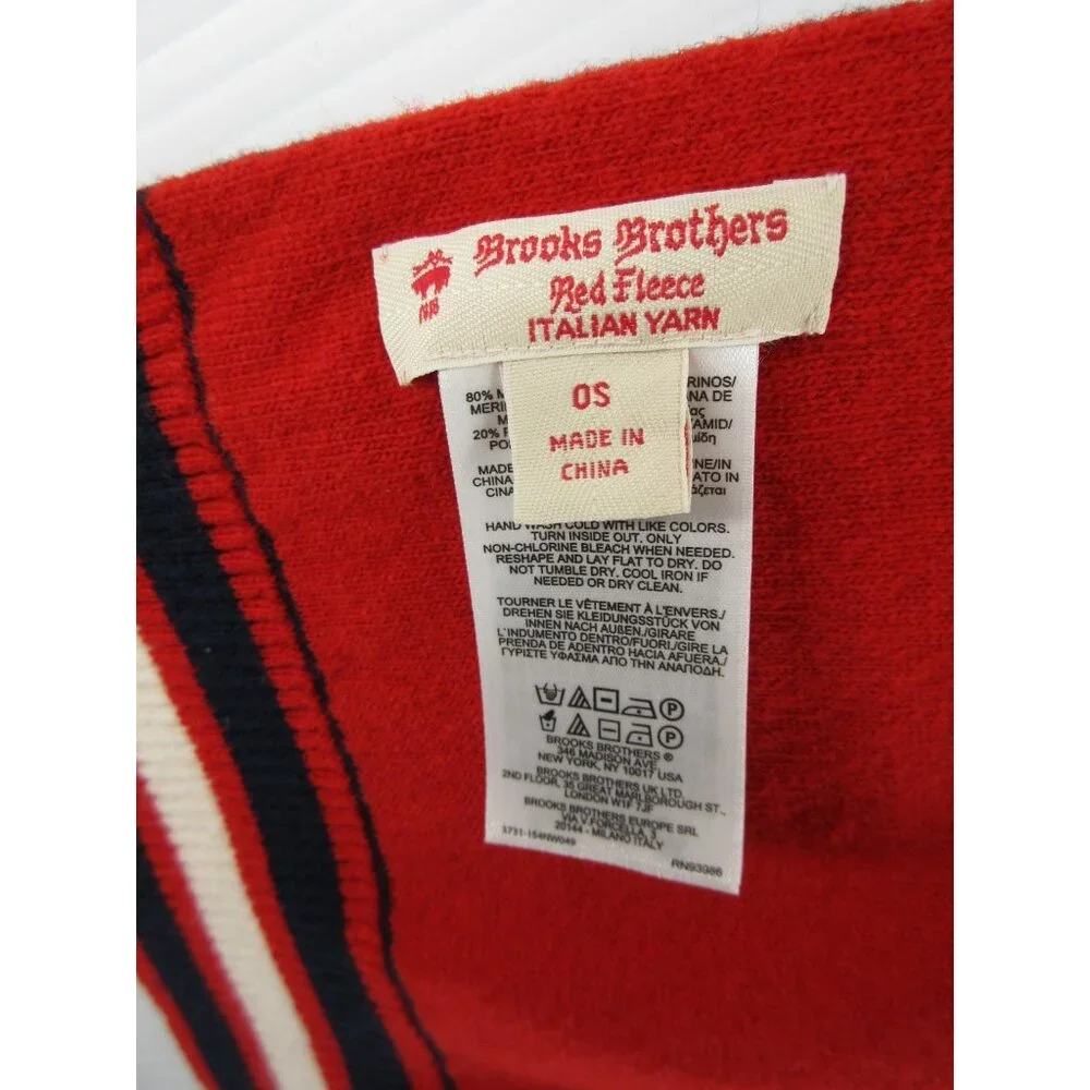 Brooks Brothers Scarf One Size Red Fleece Merino Wool Italian Yarn AOP
